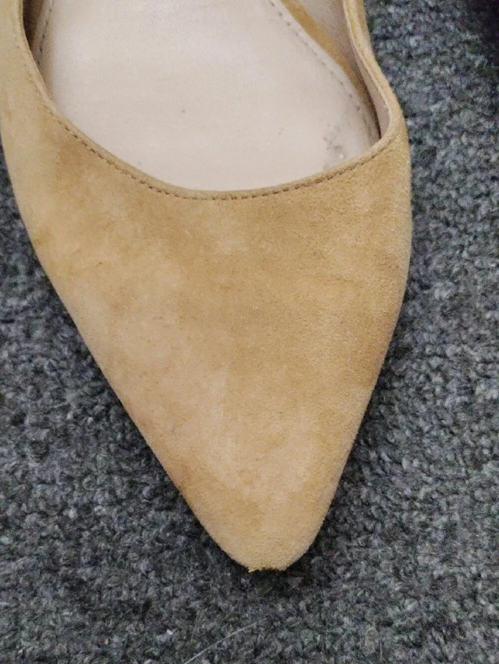 Tory Burch Camel/Tan Pointed Suede Ballet Flats with Logo Accent